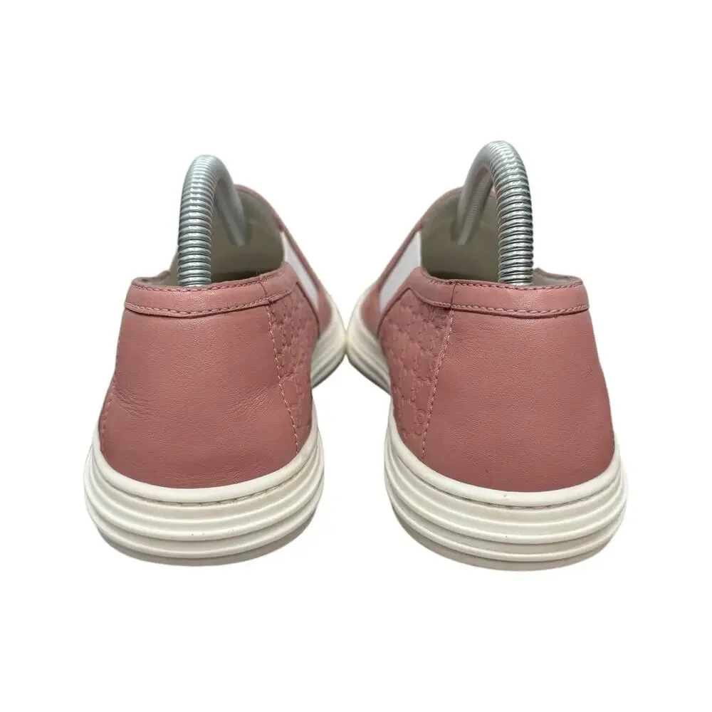 Gucci Guccissima Leather Slip-On Sneakers Pink Embossed Logo Size 37.5 EU 7.5 US